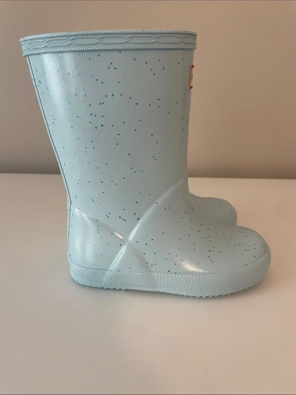 Hunter Kids Light Blue Rain Boots with Blue Speckle